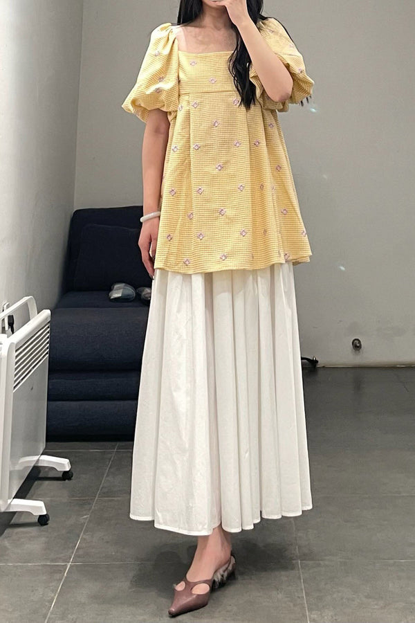 MING MA Puff sleeve pleated dress AW21-DR17-YWPR